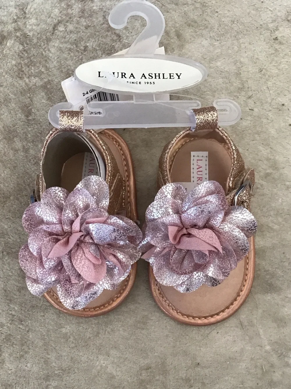 Laura Ashley Rose Pink Glitter Flower Girls' Sandals